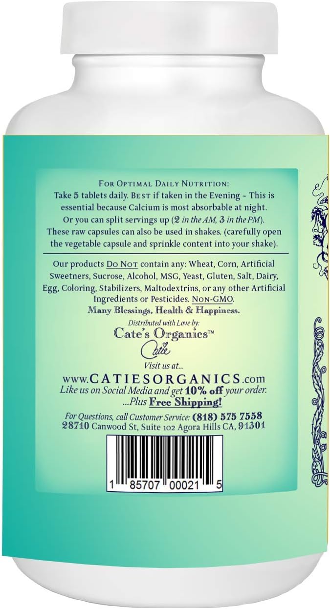 Plant-Based Calcium Supplement with Magnesium, Vitamin D, K2, Boron, Lysine, Zinc - 30 Day Supply - 150 Capsules - Gluten-Free, Dairy-Free, Soy-Free, Non-GMO - Raw, Vegan, Vegetarian - Catie's Whole Plant Food Energy Essentials