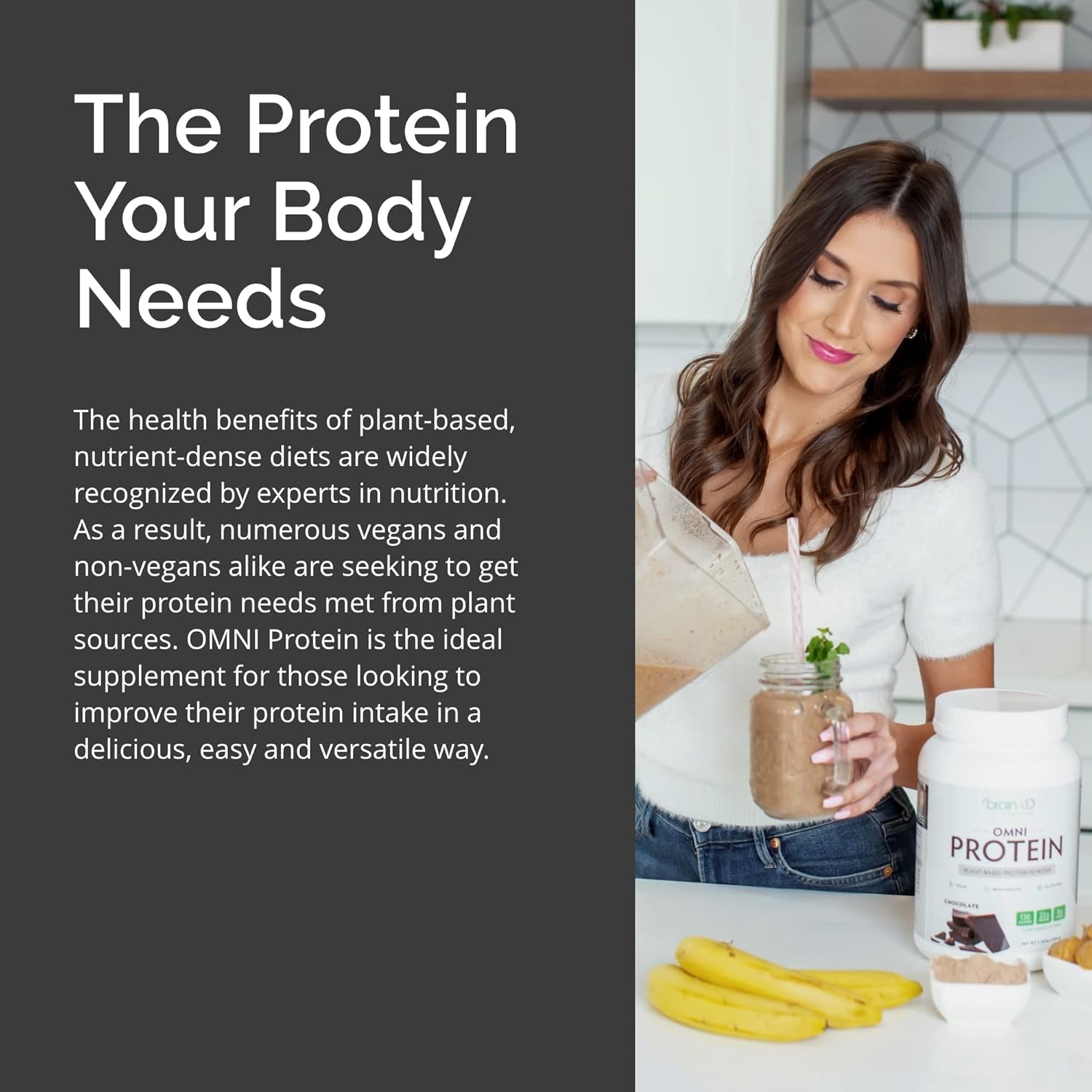 Plant-Based Chocolate Protein Powder for Energy & Recovery - 2.38 lbs - Vegan, Vegetarian, Sugar & Gluten Free - 30 Servings