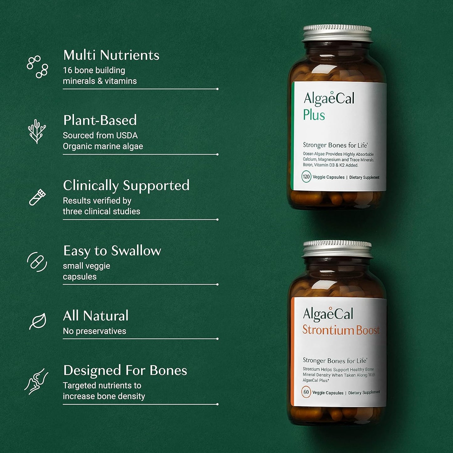 Plant-Based Collagen & Bone Support Bundle with AlgaeCal, Verisol, Fortibone, Fortigel, D3, K2, Magnesium, and 16 Nutrients for Beauty & Bone Health