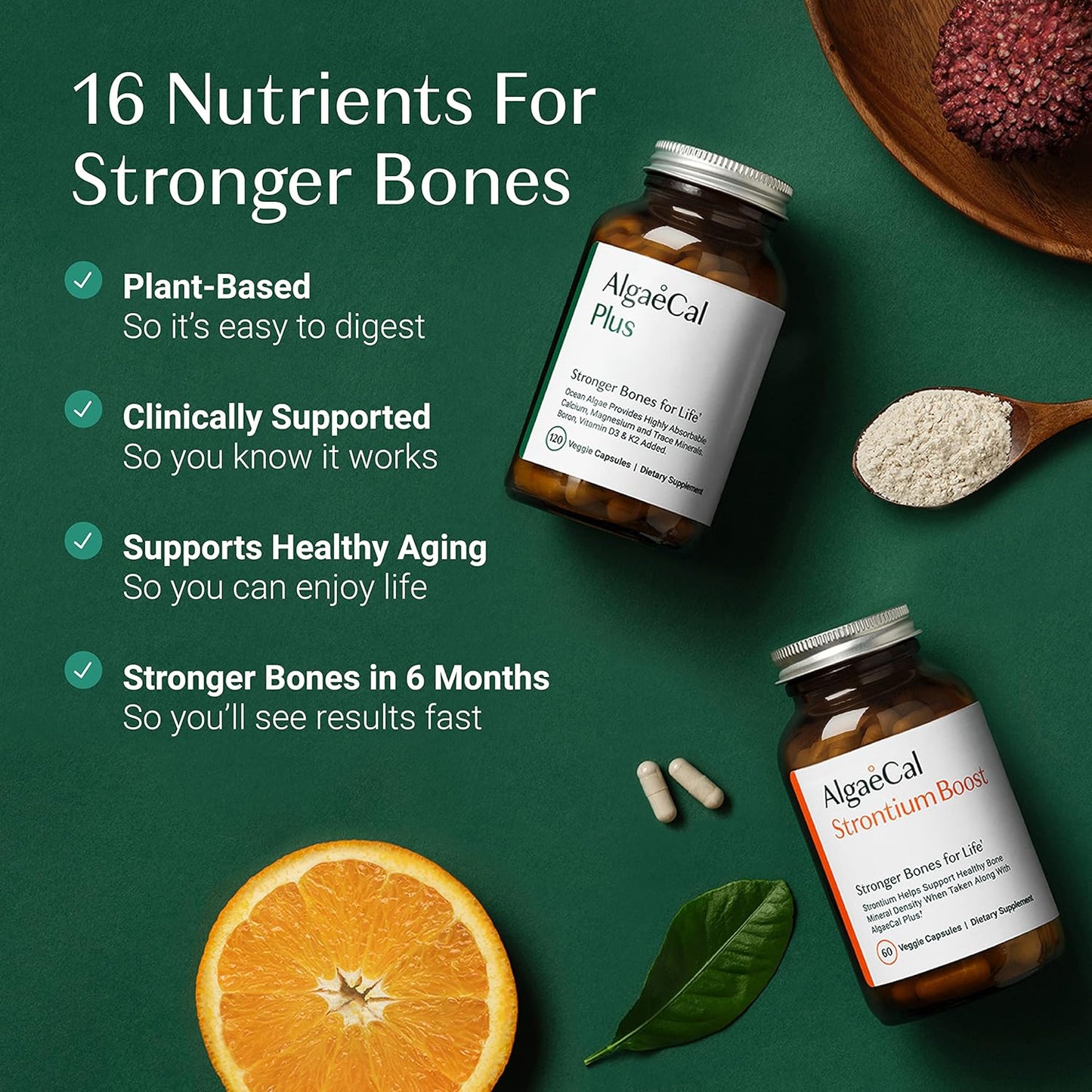 Plant-Based Collagen & Bone Support Bundle with AlgaeCal, Verisol, Fortibone, Fortigel, D3, K2, Magnesium, and 16 Nutrients for Beauty & Bone Health