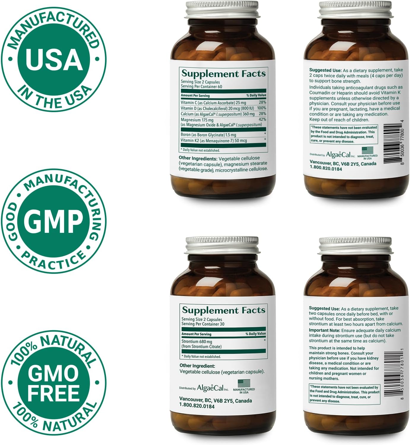 Plant-Based Collagen & Bone Support Bundle with AlgaeCal, Verisol, Fortibone, Fortigel, D3, K2, Magnesium, and 16 Nutrients for Beauty & Bone Health