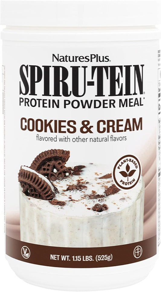 Plant-Based Cookies & Cream SPIRU-TEIN Shake - 1.15 lbs - Spirulina Protein Powder - Meal Replacement with Vitamins & Minerals - Vegetarian - 15 Servings