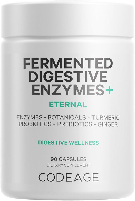 Plant-Based Digestive Enzymes Supplement - 3-Month Supply - 14 Enzymes, Probiotics, Prebiotics - 90 Capsules