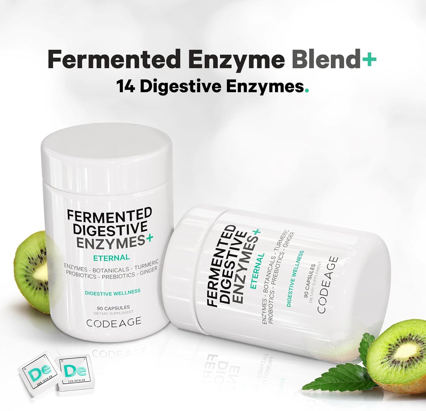 Plant-Based Digestive Enzymes Supplement - 3-Month Supply - 14 Enzymes, Probiotics, Prebiotics - 90 Capsules