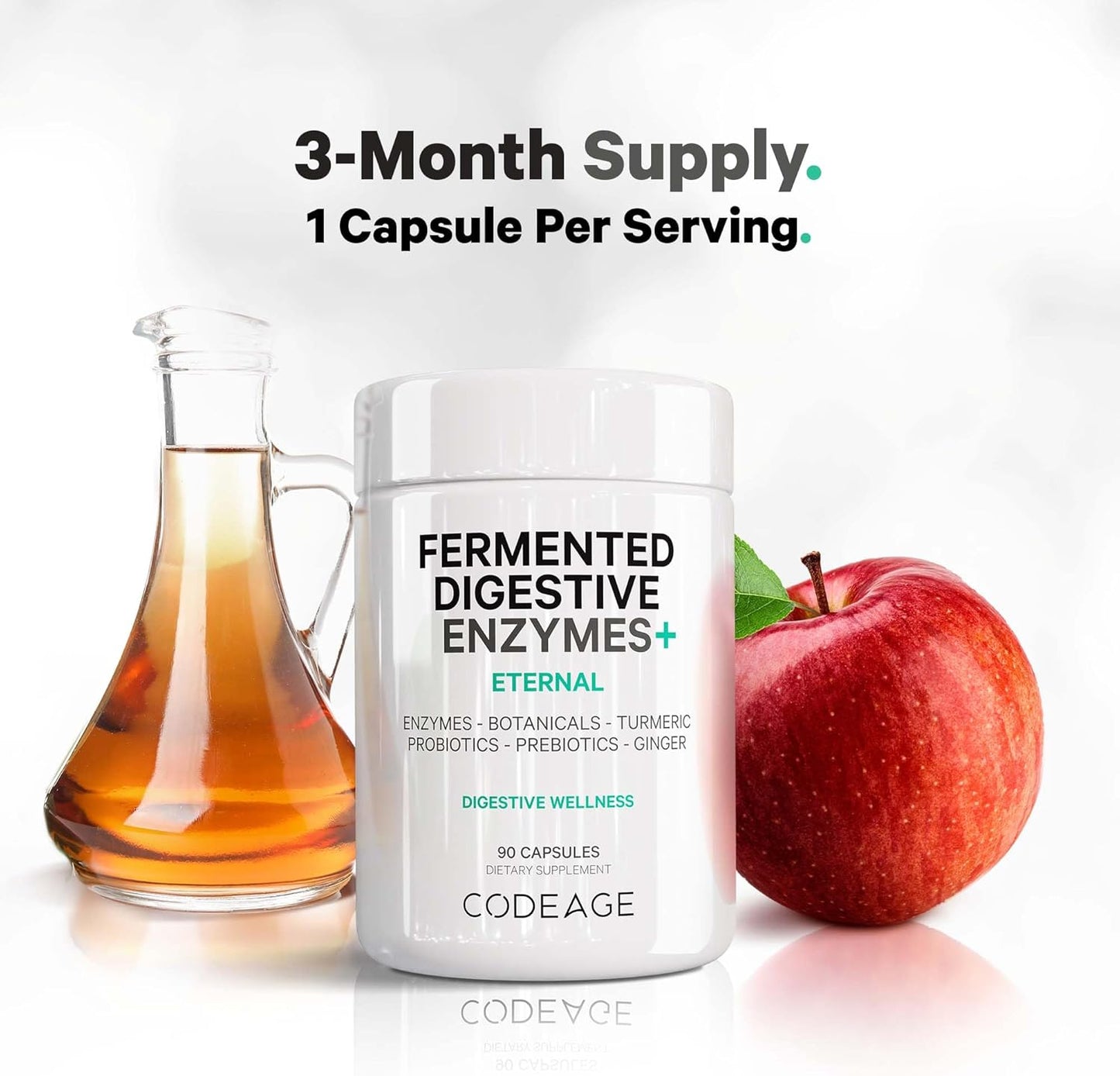 Plant-Based Digestive Enzymes Supplement - 3-Month Supply - 14 Enzymes, Probiotics, Prebiotics - 90 Capsules