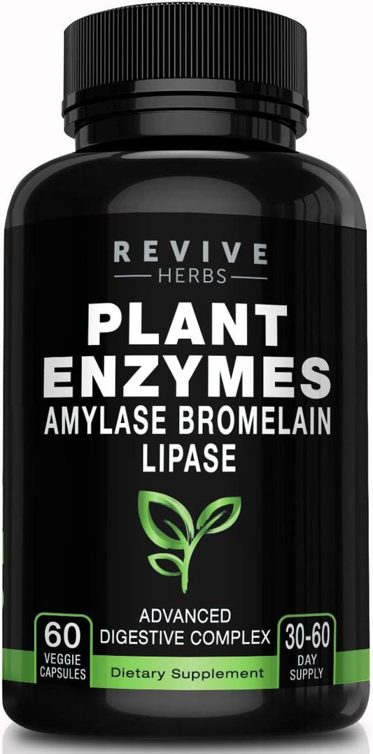 Plant-Based Digestive Enzymes with Aspergillopepsin, Amylase, Bromelain & More - Supports Gut & Immune Health, Relieves Bloating