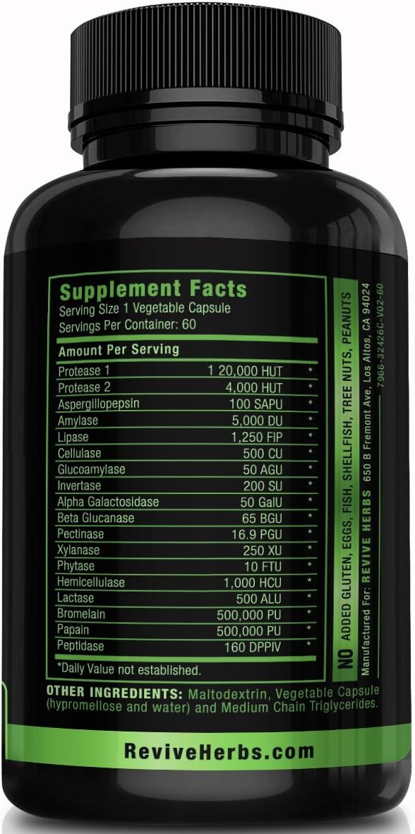 Plant-Based Digestive Enzymes with Aspergillopepsin, Amylase, Bromelain & More - Supports Gut & Immune Health, Relieves Bloating
