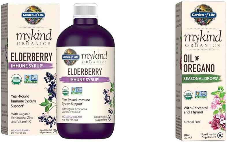 Plant-Based Elderberry Immune Syrup & Oil of Oregano Seasonal Drops Combo - 6.59 fl oz & 1 fl oz Liquid