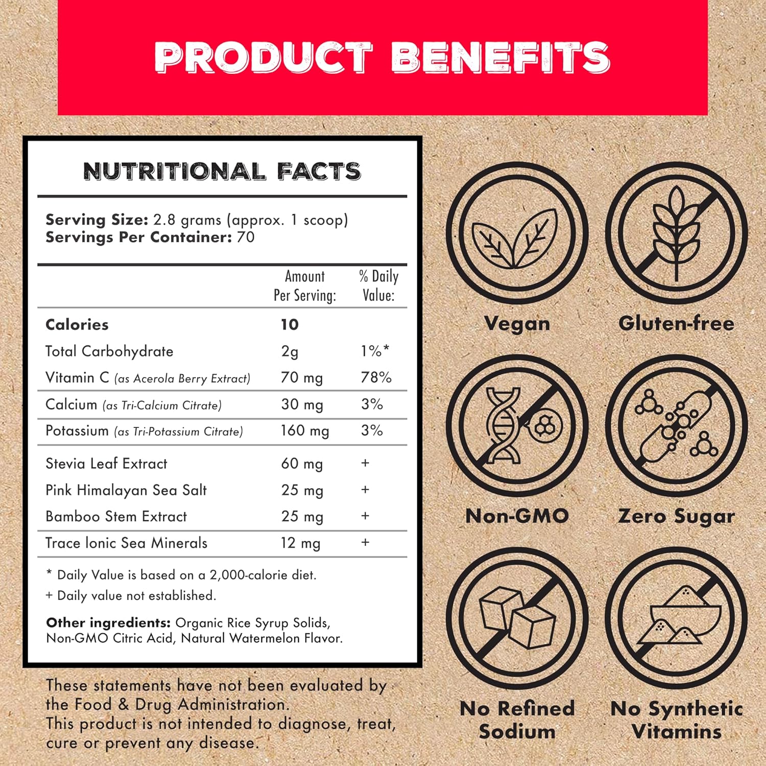 Plant-Based Electrolyte Supplement with Sea Minerals for Hydration & Recovery - Keto Friendly, Non-GMO, Vegan Healthy Sports Drink Powder - Strawberry Lemon Flavor (70 Servings)