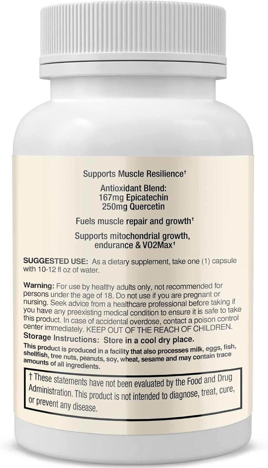 Plant-Based Endurance Supplement for Muscle Resilience and Peak Performance - Bio-Nutrient Workout Recovery Capsules with Epicatechin and Iso Quercetin - 30 Caps