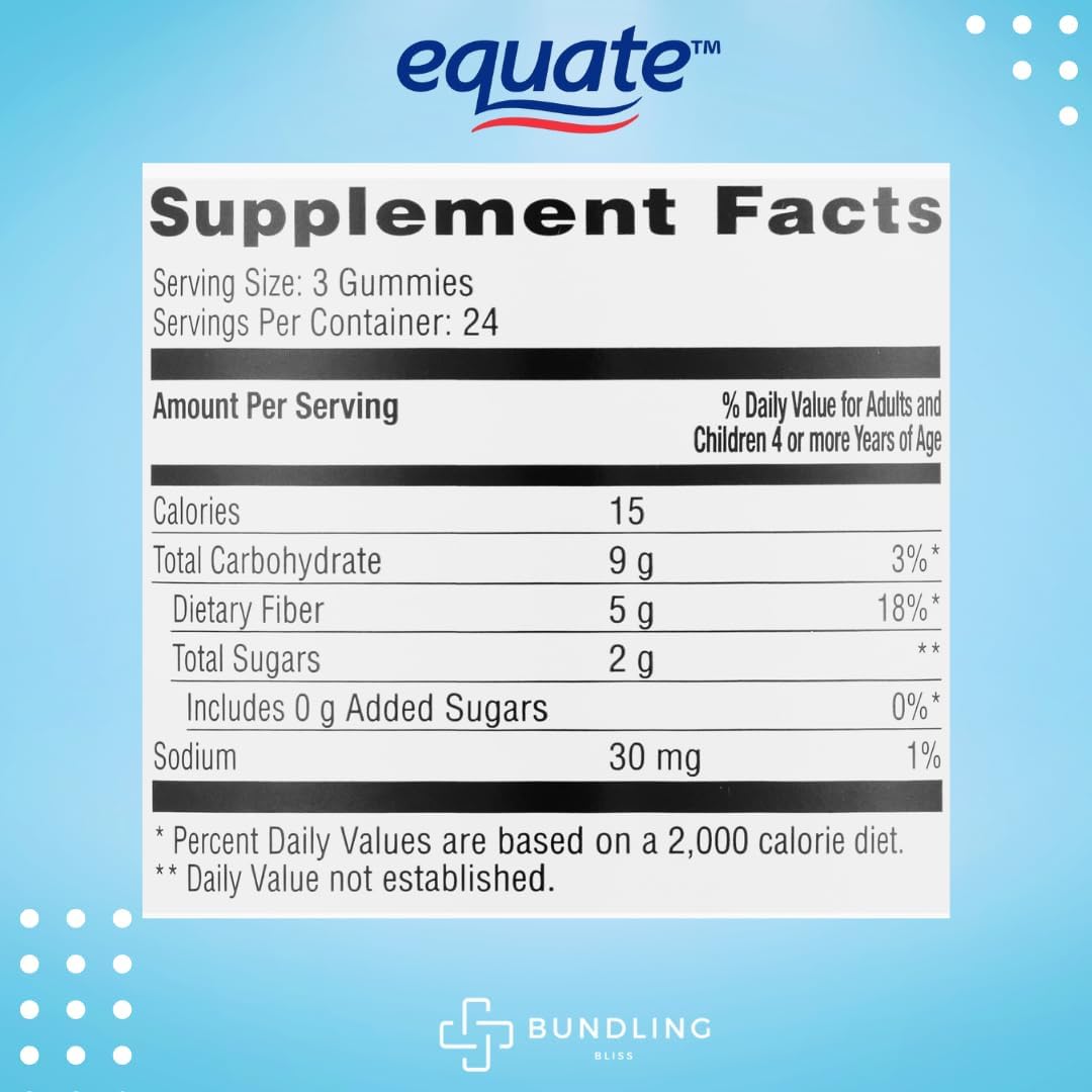 Plant Based Equate Daily Fiber Gummies Dietary Supplement Bundle with 7 Day Pill Organizer - 72 Count