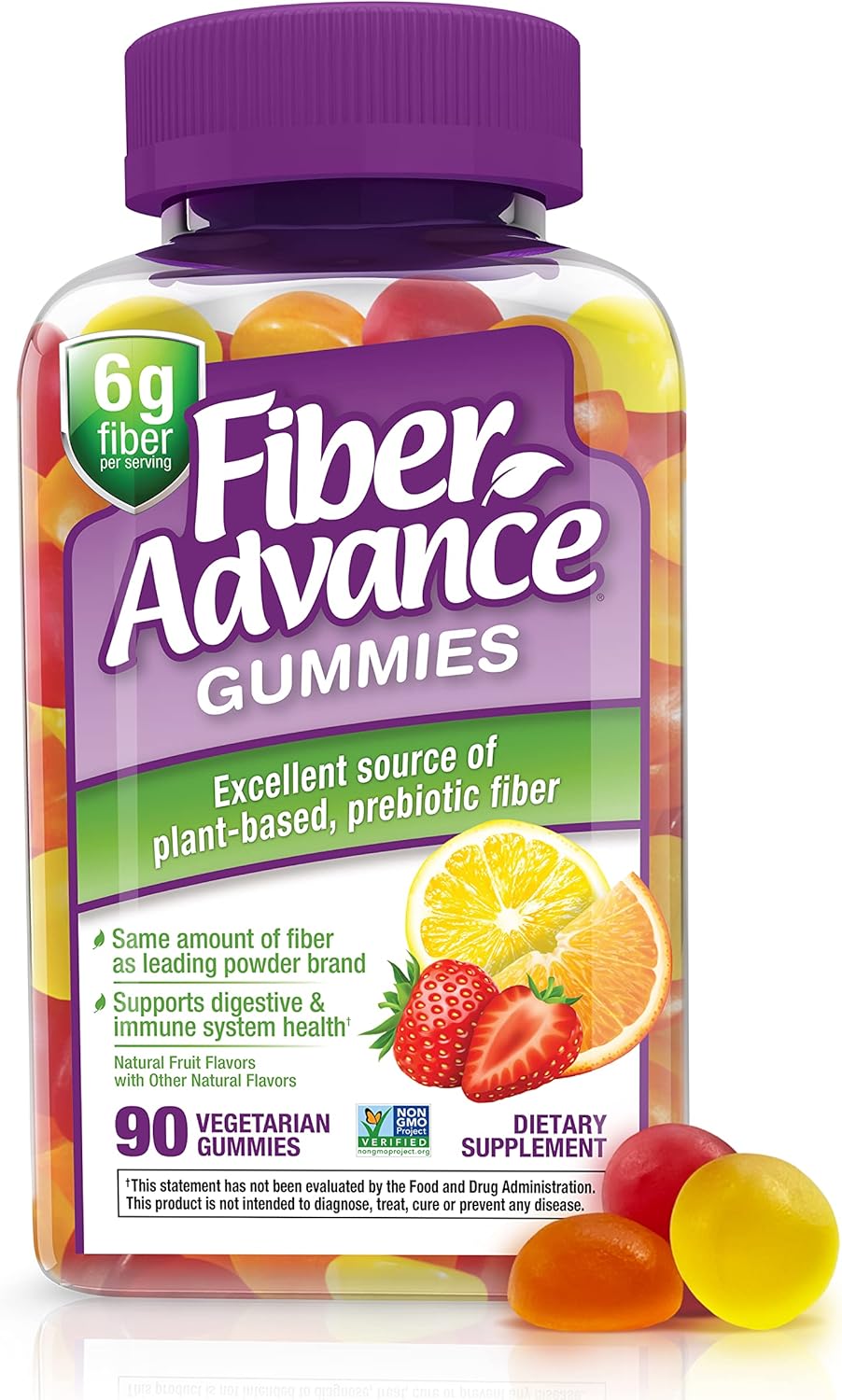 Plant Based Fiber Gummies for Digestive Health | Prebiotic Inulin Supplement | Gluten Free & Non-GMO | 90 Count