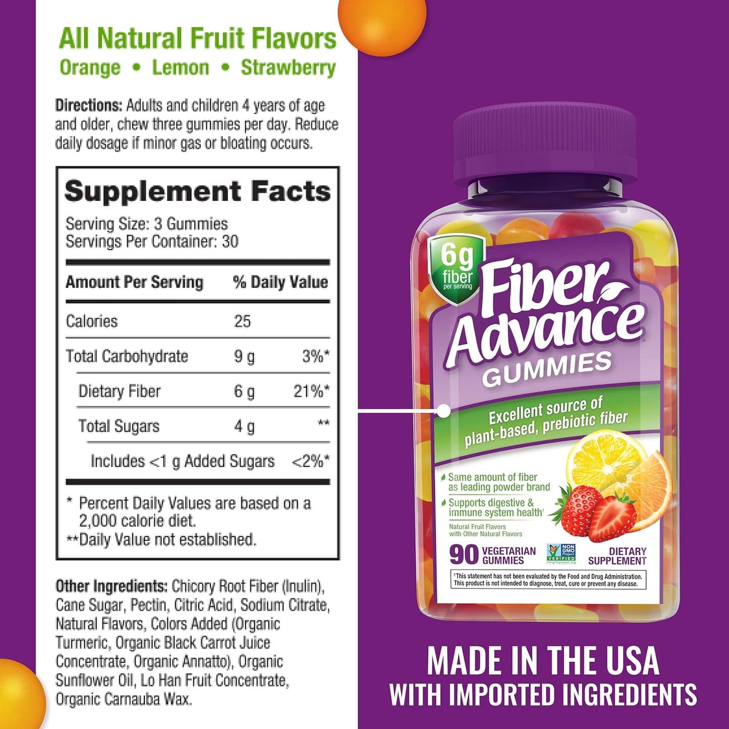 Plant Based Fiber Gummies for Digestive Health | Prebiotic Inulin Supplement | Gluten Free & Non-GMO | 90 Count