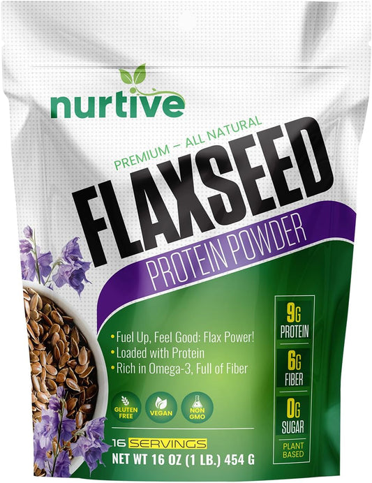 Plant-Based Flaxseed Protein Powder for Post-Workout Recovery - Rich in Omega-3 and Antioxidants - Nutritional Boost for Smoothies & Baking - Non-GMO & Gluten-Free - 16 oz