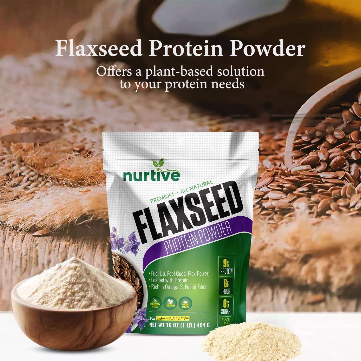 Plant-Based Flaxseed Protein Powder for Post-Workout Recovery - Rich in Omega-3 and Antioxidants - Nutritional Boost for Smoothies & Baking - Non-GMO & Gluten-Free - 16 oz