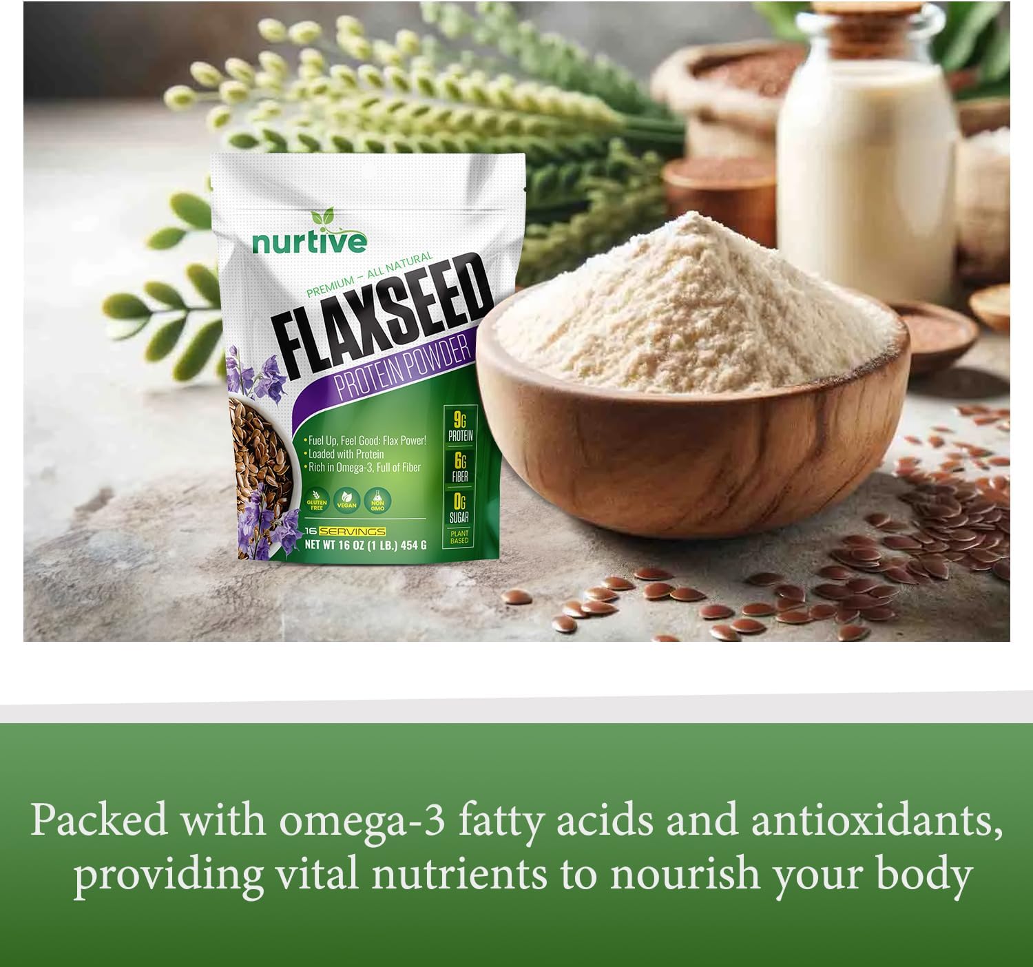 Plant-Based Flaxseed Protein Powder for Post-Workout Recovery - Rich in Omega-3 and Antioxidants - Nutritional Boost for Smoothies & Baking - Non-GMO & Gluten-Free - 16 oz