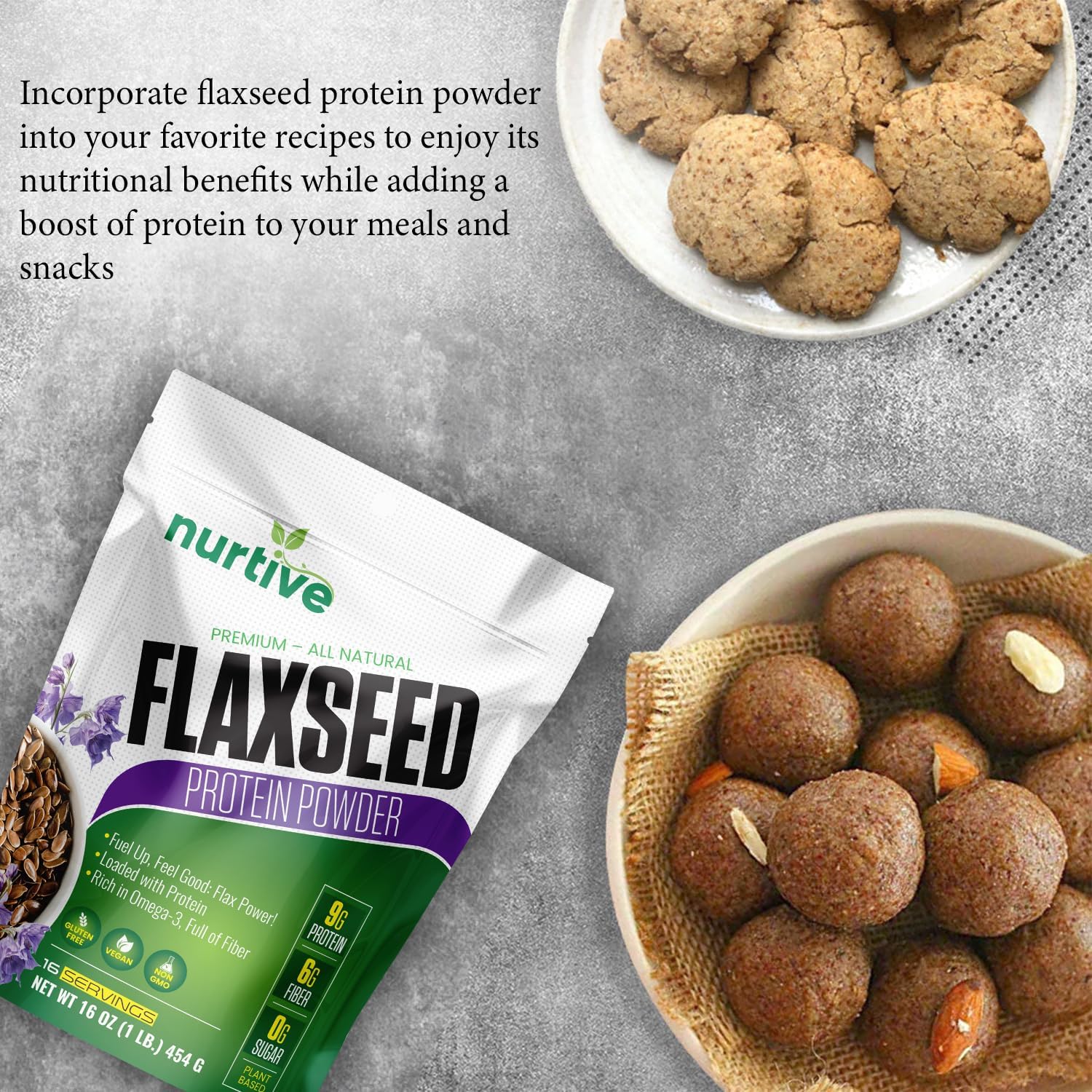 Plant-Based Flaxseed Protein Powder for Post-Workout Recovery - Rich in Omega-3 and Antioxidants - Nutritional Boost for Smoothies & Baking - Non-GMO & Gluten-Free - 16 oz