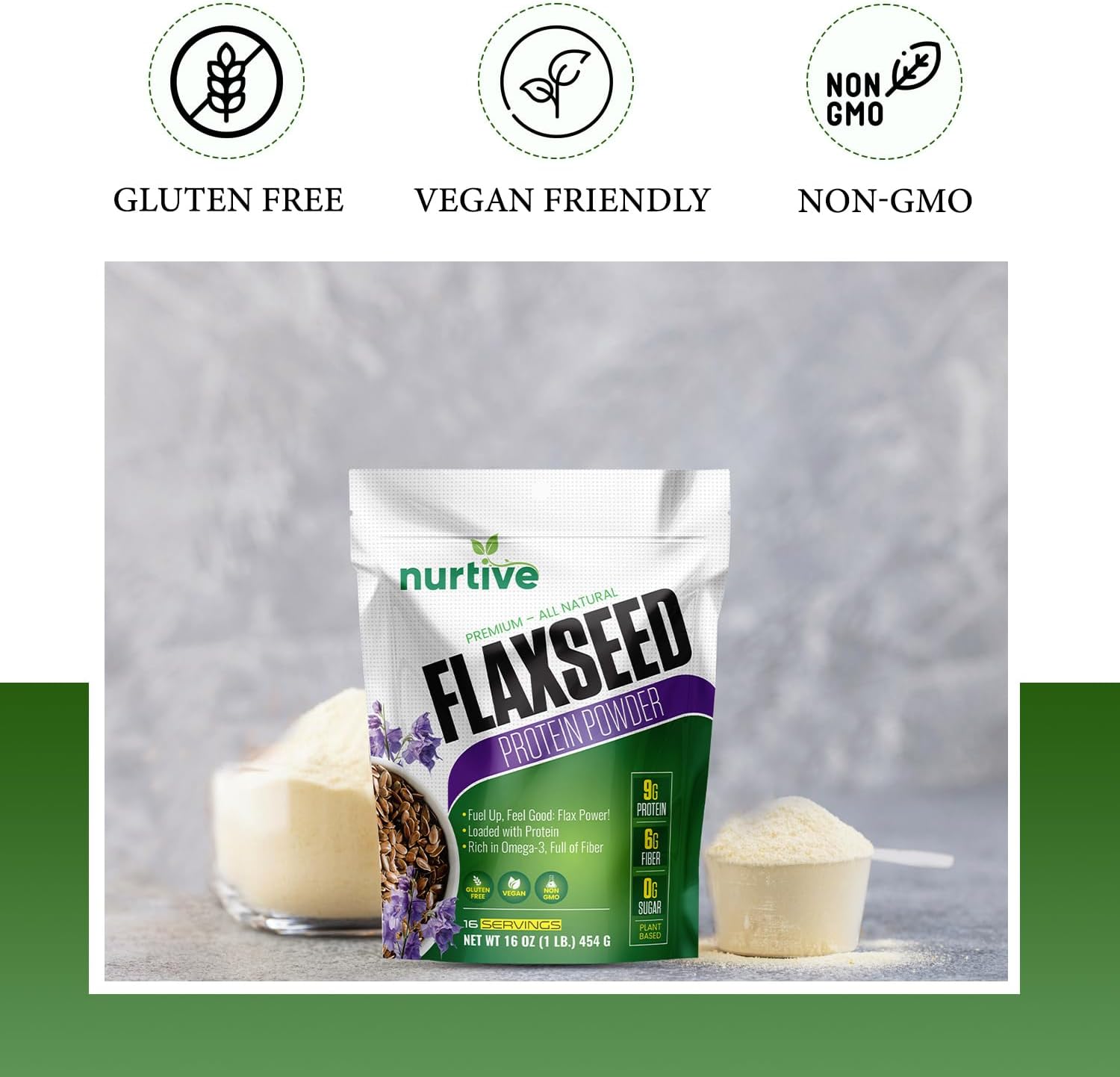 Plant-Based Flaxseed Protein Powder for Post-Workout Recovery - Rich in Omega-3 and Antioxidants - Nutritional Boost for Smoothies & Baking - Non-GMO & Gluten-Free - 16 oz