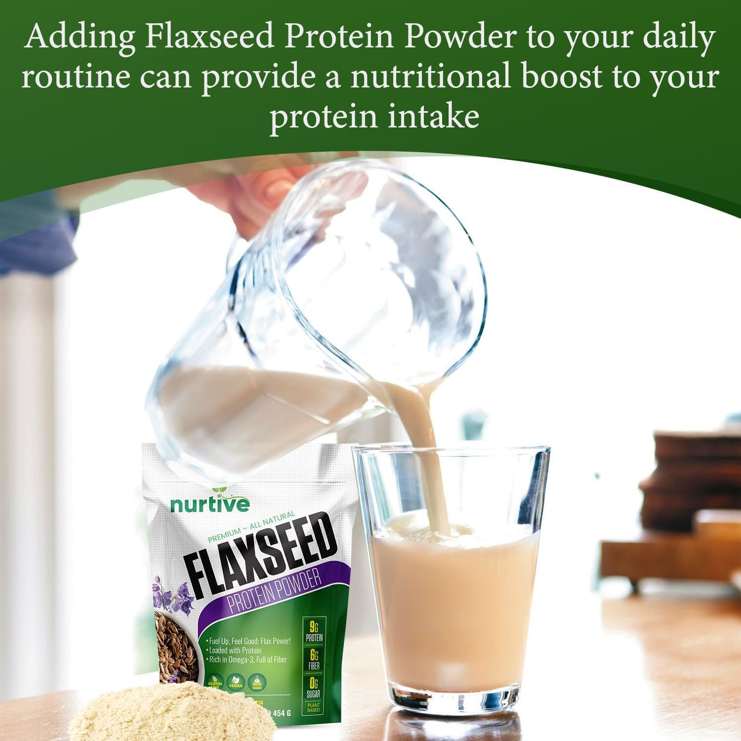 Plant-Based Flaxseed Protein Powder for Post-Workout Recovery - Rich in Omega-3 and Antioxidants - Nutritional Boost for Smoothies & Baking - Non-GMO & Gluten-Free - 16 oz