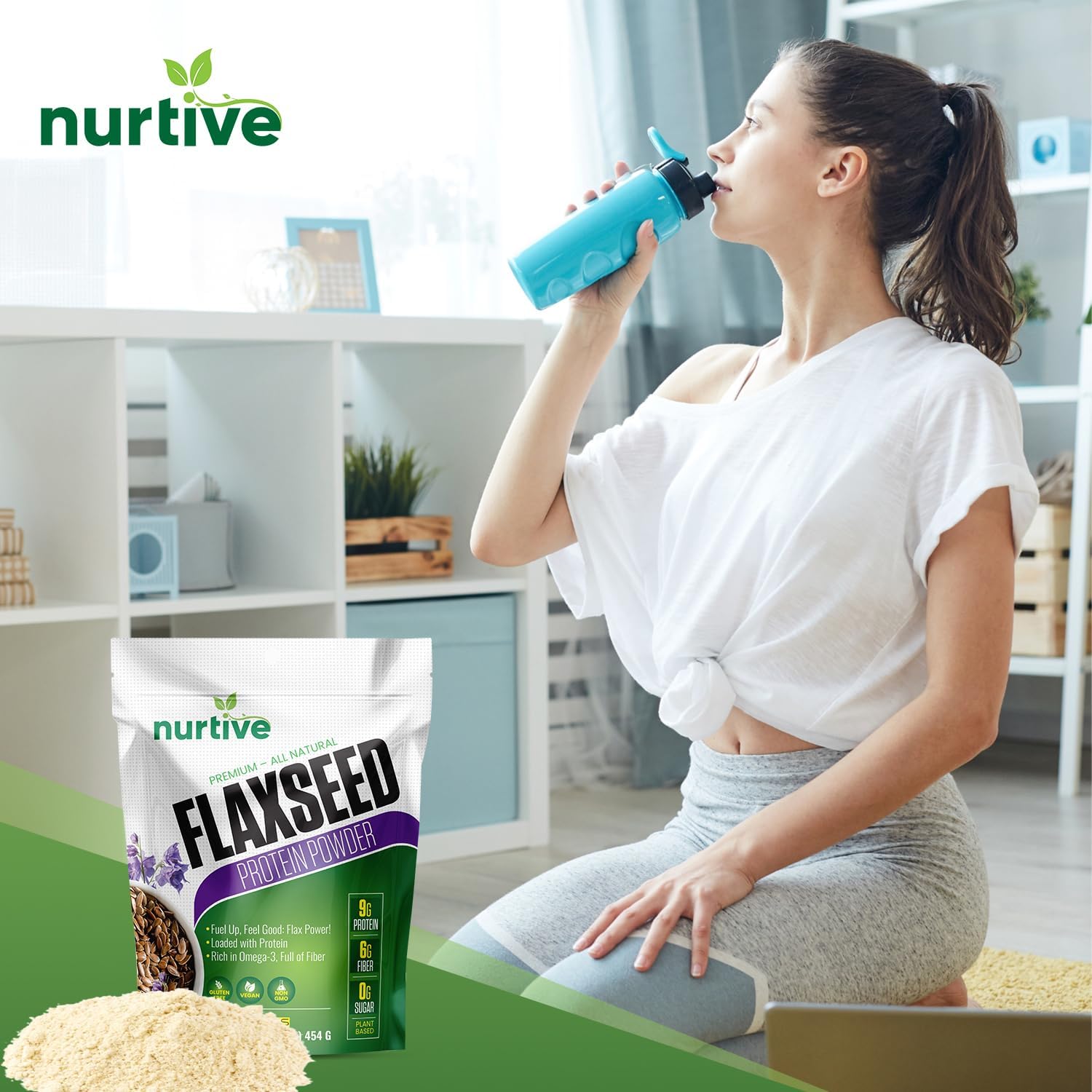 Plant-Based Flaxseed Protein Powder for Post-Workout Recovery - Rich in Omega-3 and Antioxidants - Nutritional Boost for Smoothies & Baking - Non-GMO & Gluten-Free - 16 oz