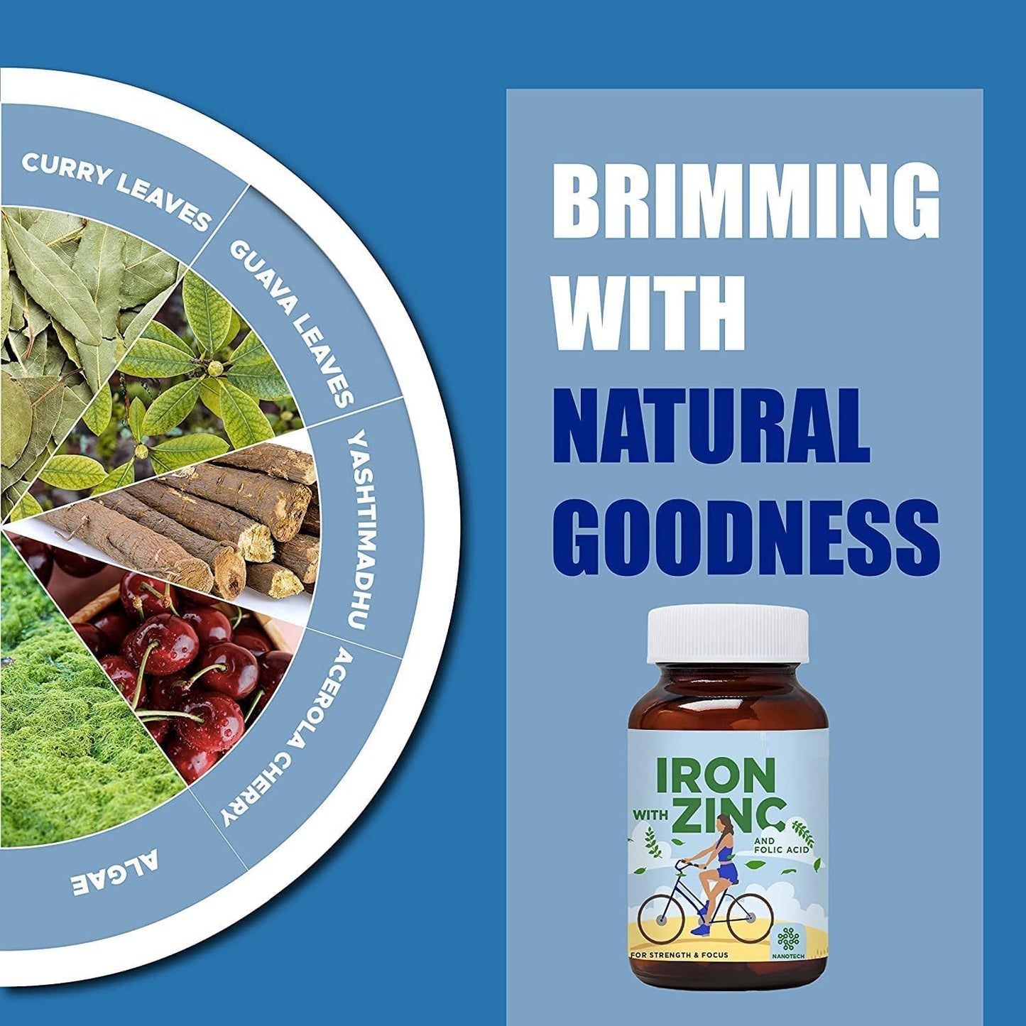 Plant Based Iron Folic Zinc Tablets for Anemia & Energy Boost | Iron with Zinc & Folic Acid Supplement for Strength & Brain Function | Athletic Performance Support