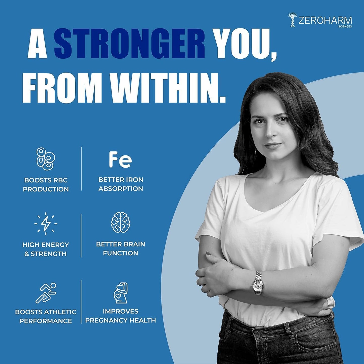 Plant-Based Iron Folic Zinc Tablets for Anemia & Strength - Boost Brain Function with Zinc & Folic Acid Iron Supplements