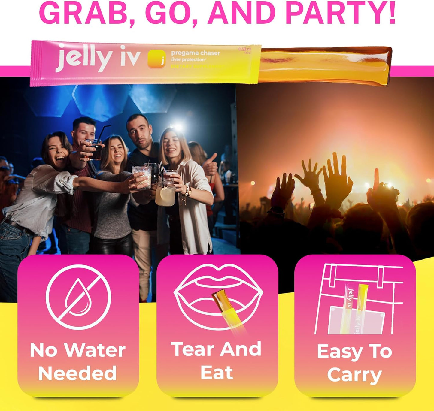 Plant-Based JellyIV Pregame Chaser for Morning Recovery - Liver Protection Hydration Packets (15-Count)