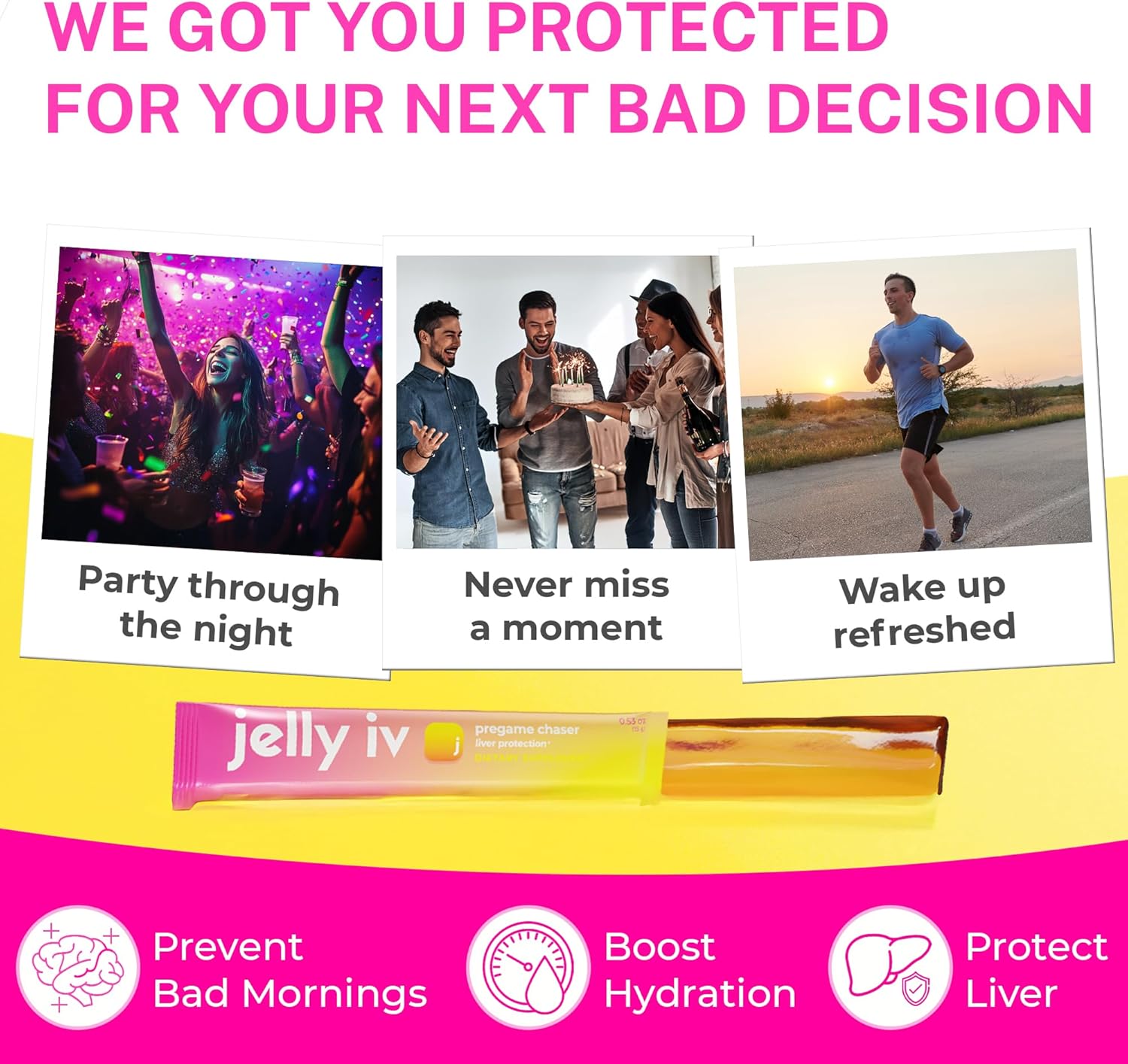 Plant-Based JellyIV Pregame Chaser for Morning Recovery - Liver Protection Hydration Packets (15-Count)