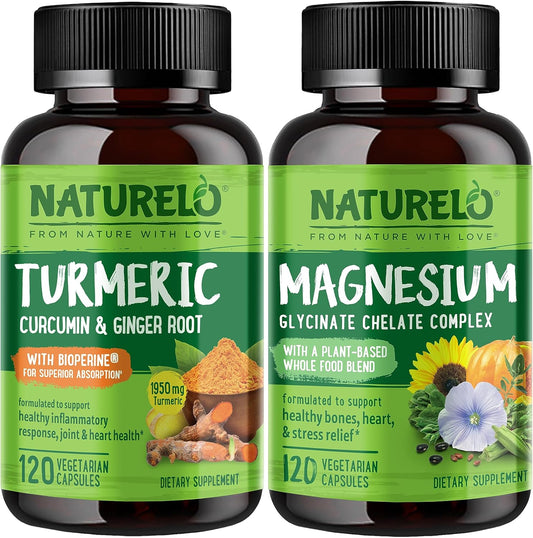 Plant Based Joint Support with Tumeric Curcumin & Magnesium Glycinate - 120 Capsules, Gluten Free & Non GMO