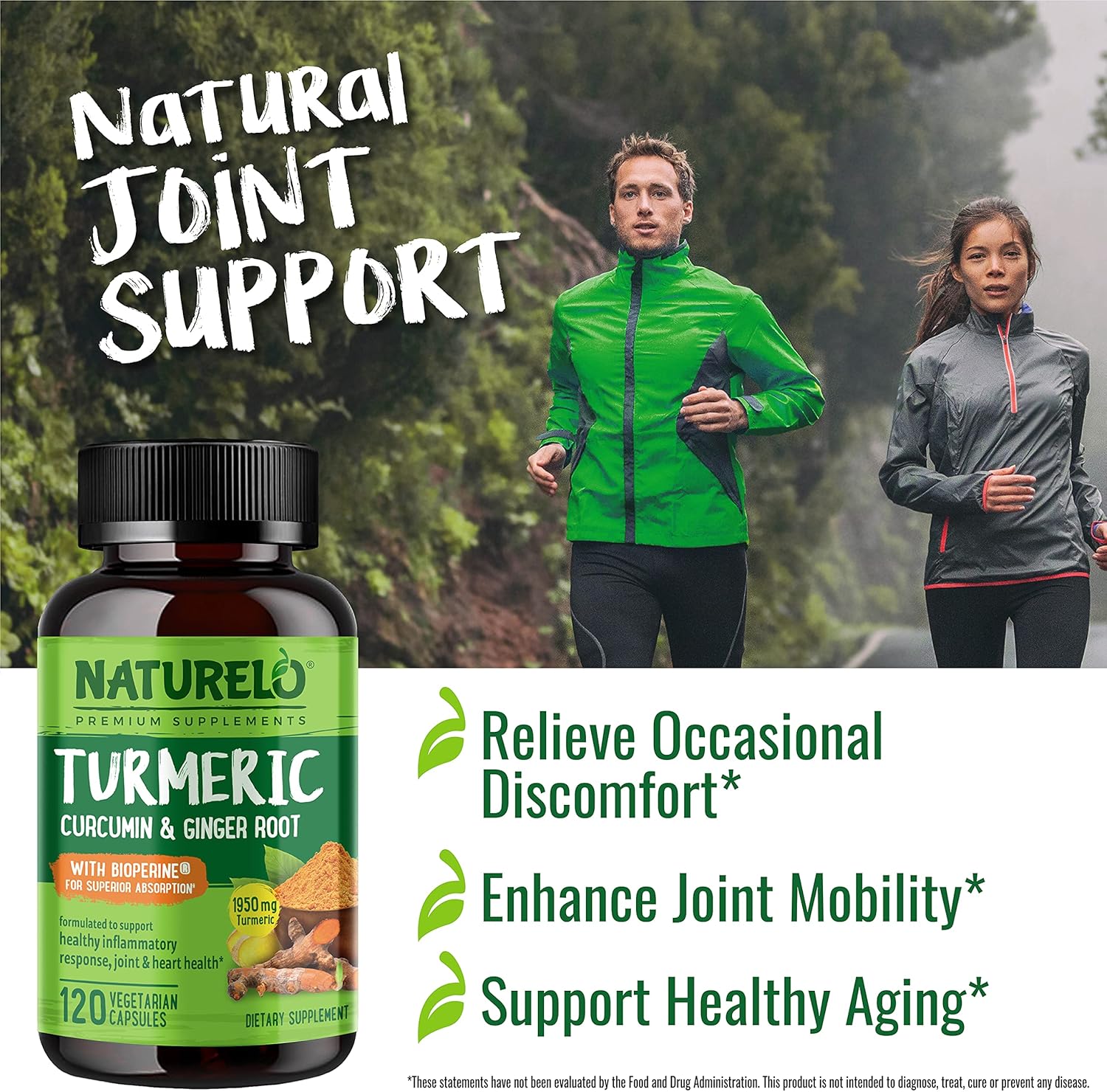 Plant Based Joint Support with Tumeric Curcumin & Magnesium Glycinate - 120 Capsules, Gluten Free & Non GMO