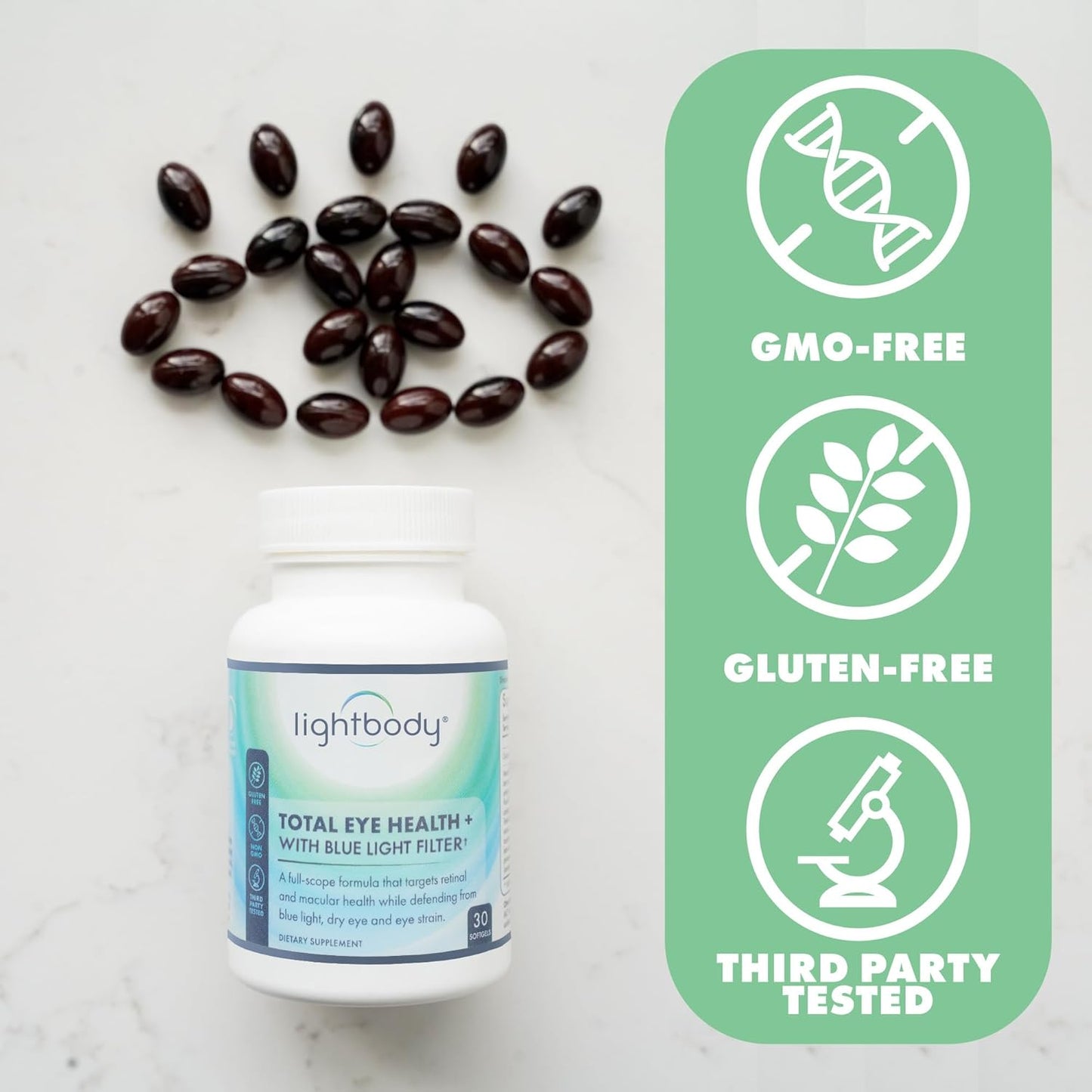 Plant-Based Lightbody Total Eye Health+ Softgels with Blue Light Filter - Lutein & Zeaxanthin Supplements for Retinal Health, Hydration, & Visual Function Boost