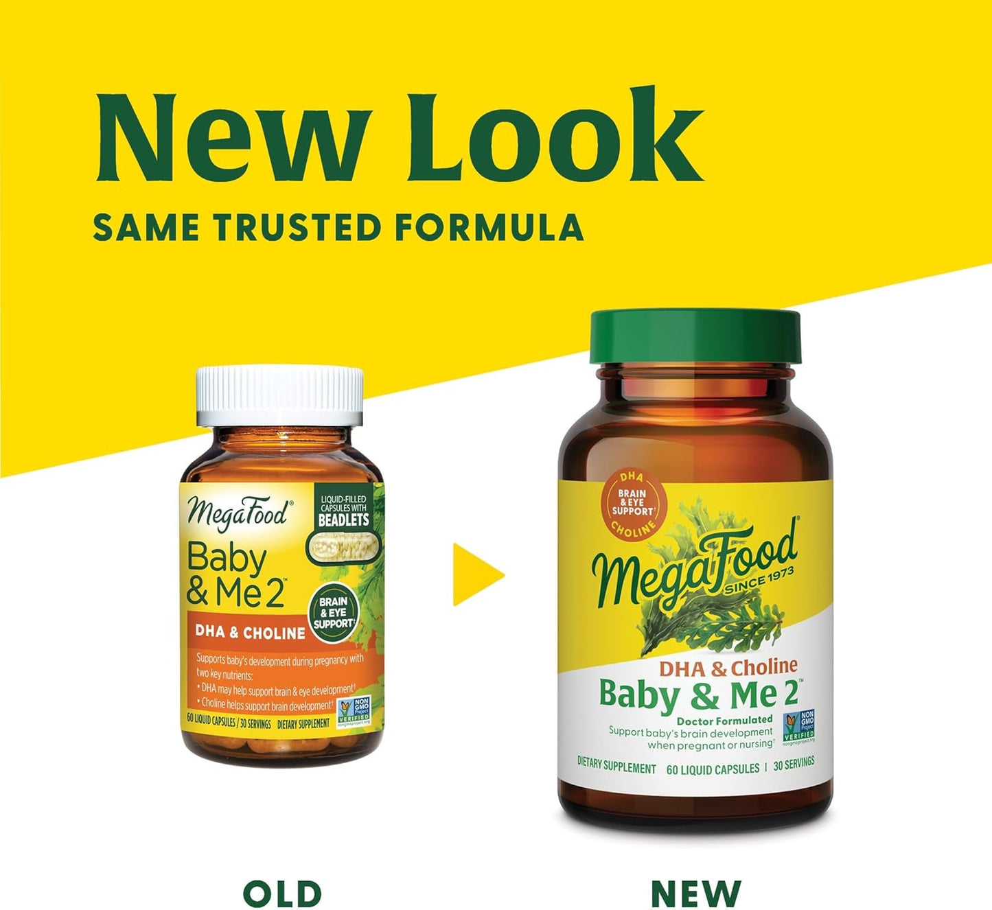 Plant-Based Liquid Prenatal DHA & Choline Capsules for Baby's Brain Development - MegaFood Baby & Me 2 - Vegan - 60 Capsules