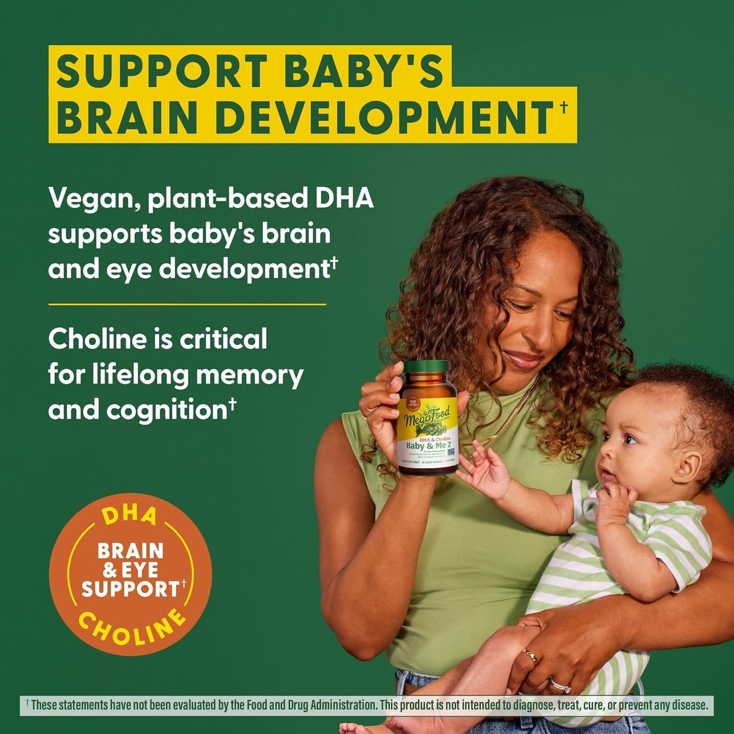 Plant-Based Liquid Prenatal DHA & Choline Capsules for Baby's Brain Development - MegaFood Baby & Me 2 - Vegan - 60 Capsules