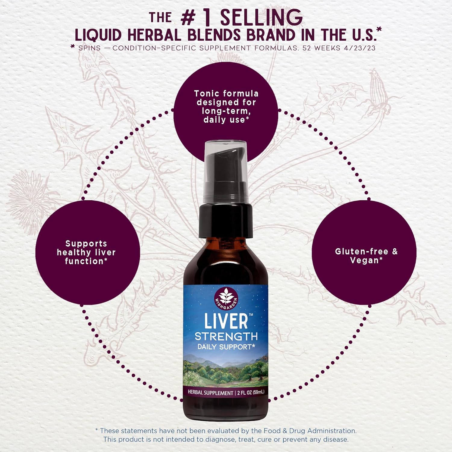 Plant-Based Liver Support Tonic with Burdock, Dandelion Root & Yellow Dock - Liver Cleanse and Detox Supplement for Healthy Liver Function - 2oz