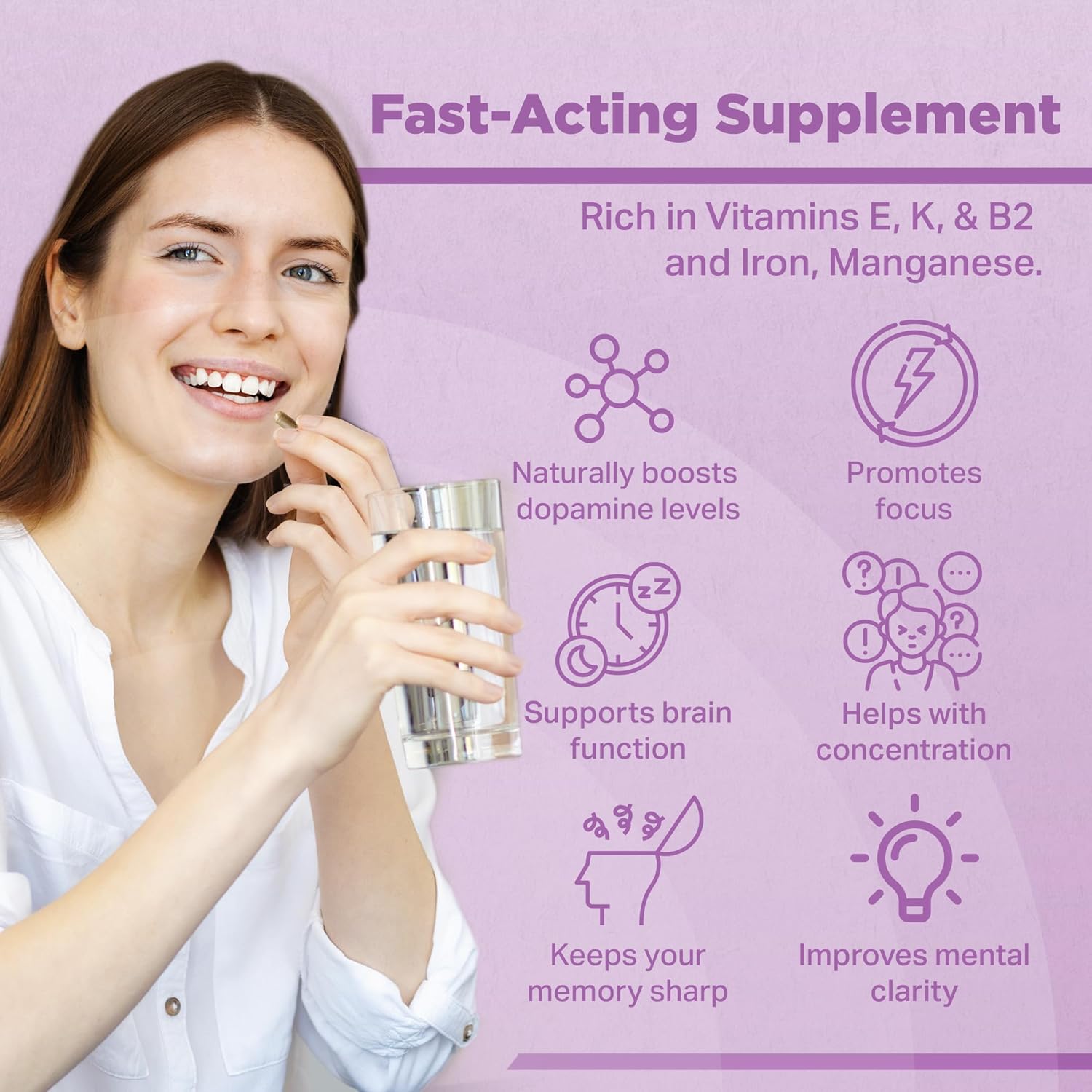 Plant-Based Memory Booster with Ginkgo Biloba & 22 Super Ingredients - Natural Vegan Brain Supplement for Clarity & Alertness - 1000mg, 60 Capsules