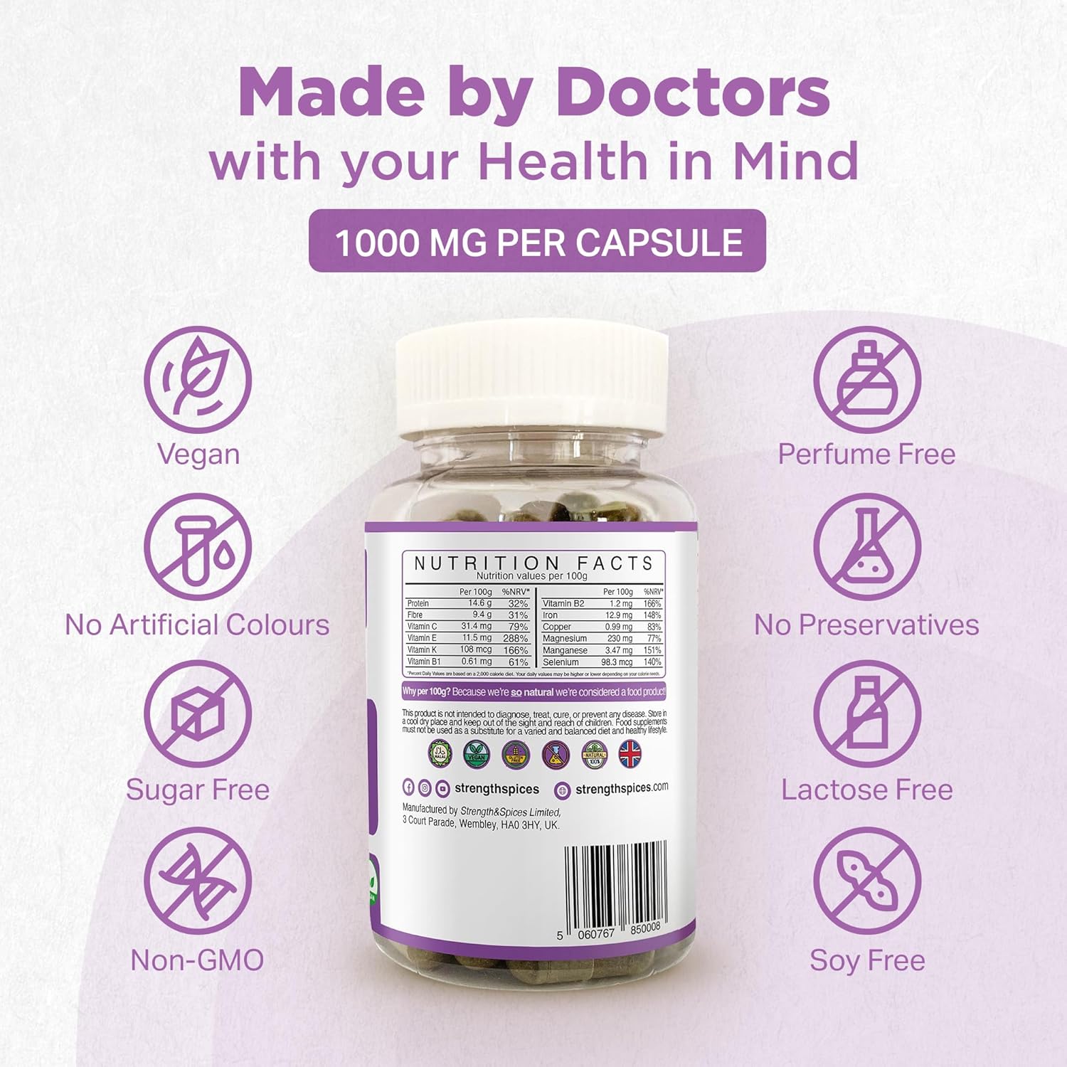 Plant-Based Memory Booster with Ginkgo Biloba & 22 Super Ingredients - Natural Vegan Brain Supplement for Clarity & Alertness - 1000mg, 60 Capsules