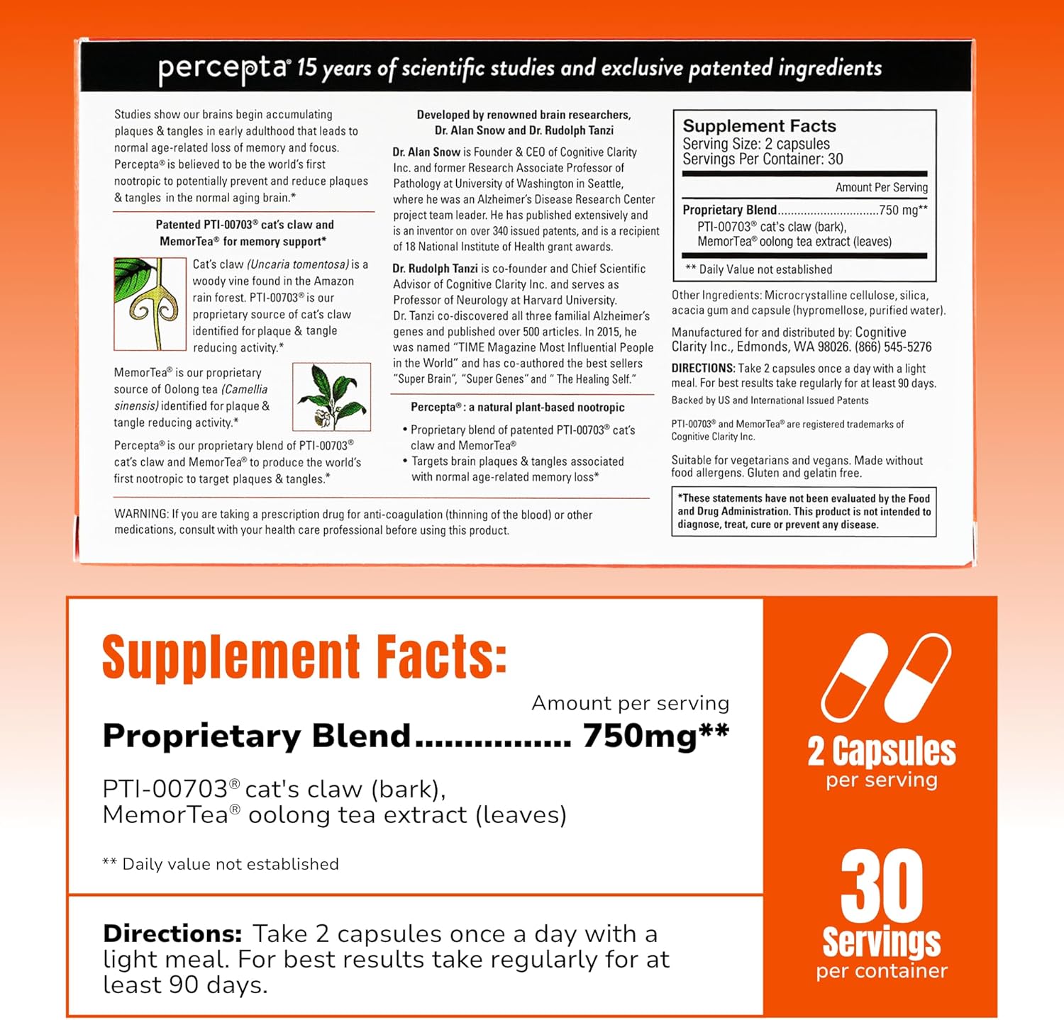 Plant-Based Memory Support Supplement for Focus, Concentration, and Brain Health - Natural Nootropic Booster - 30 Day Supply