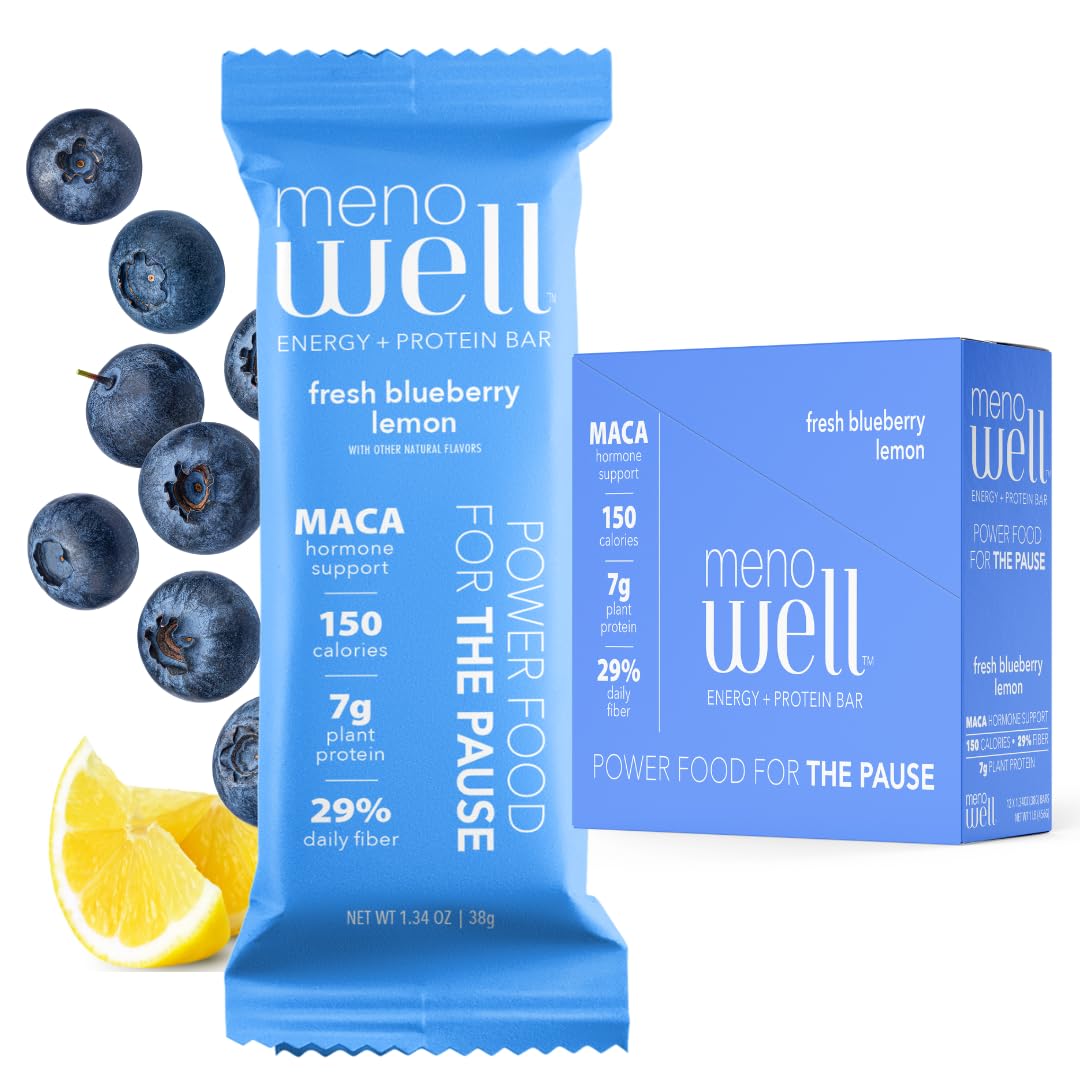 Plant-Based Menopause Protein Bars for Women - Fresh Blueberry Lemon Flavor, 25% Daily Fiber, 7g Protein, Weight Management Support - 10 Count