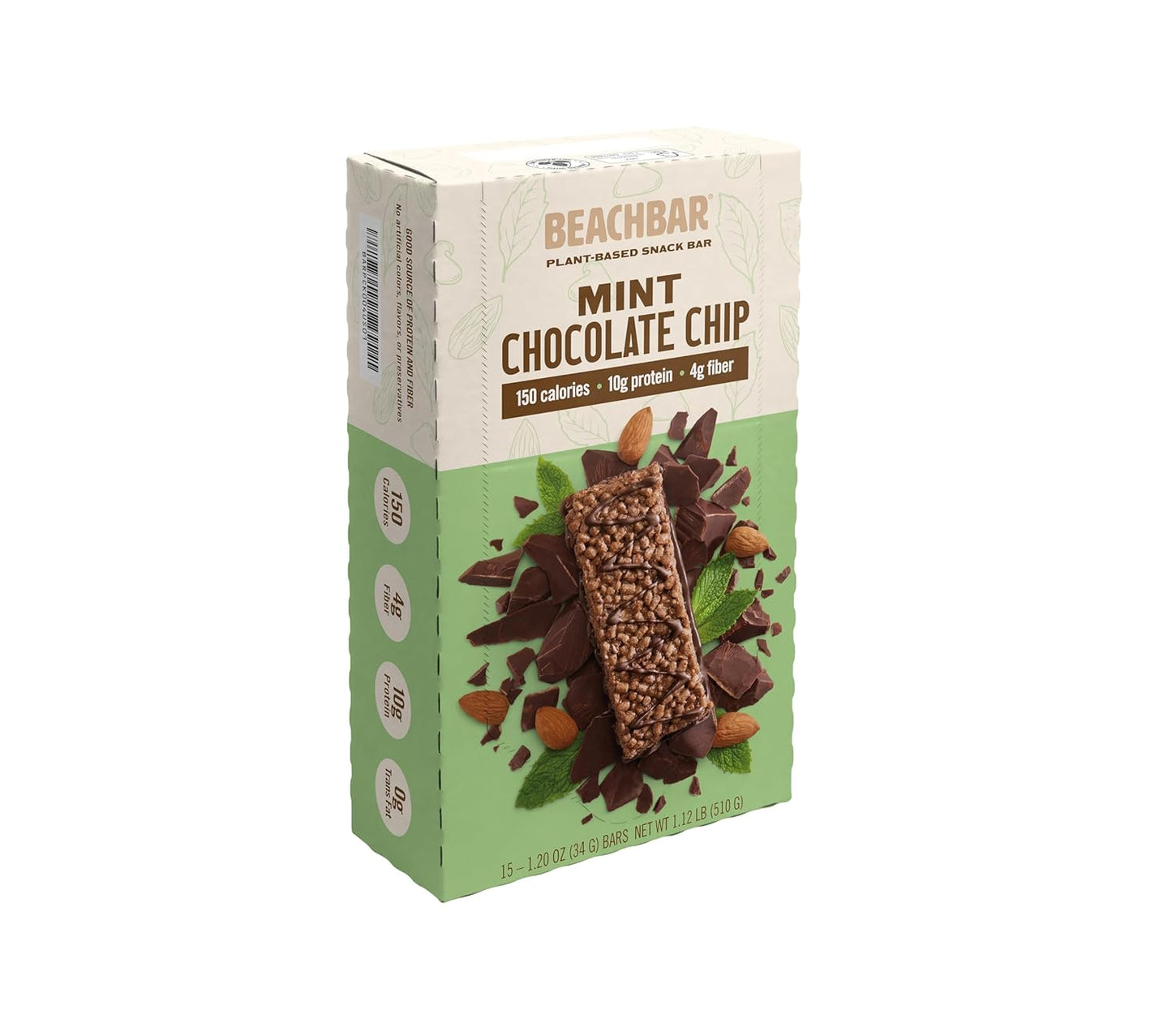 Plant-Based Mint Chocolate Chip Protein Bars - Vegan Snack Bars with 10g Protein, Gluten-Free, Low Glycemic Index, 150 Calories - 15 Bars