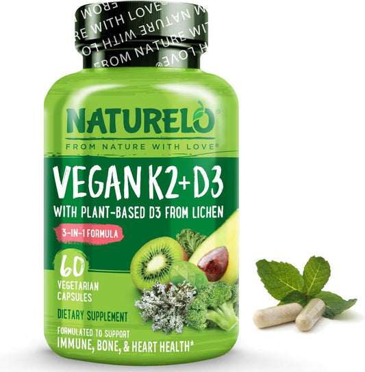 Plant-Based NATURELO Vitamin D3 K2 Capsules for Immune & Bone Health