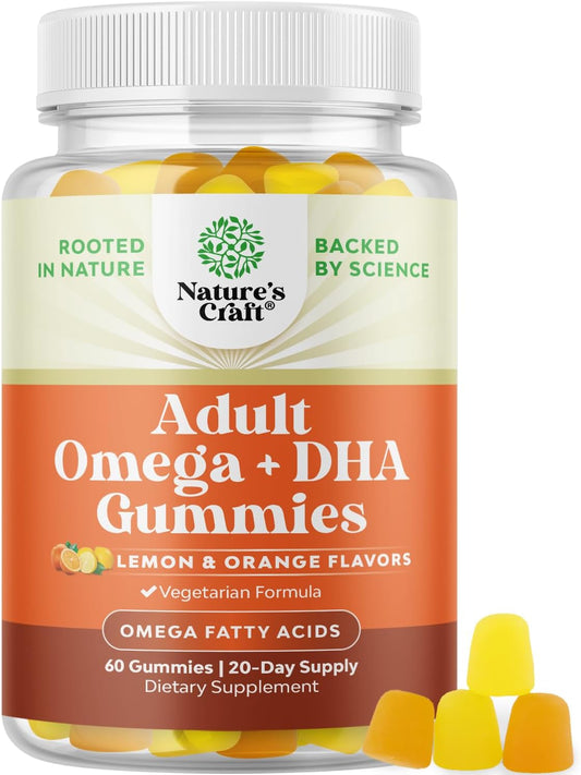 Plant Based Omega 3 6 9 DHA Gummies for Adults - Vegetarian Brain, Heart, Bone, and Joint Support - Halal Fish Free Supplement for Men and Women