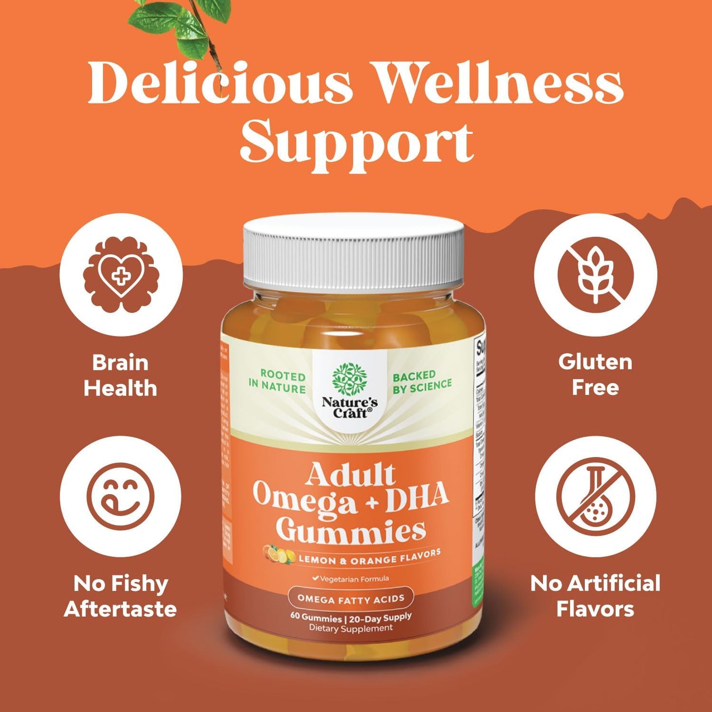 Plant Based Omega 3 6 9 DHA Gummies for Adults - Vegetarian Brain, Heart, Bone, and Joint Support - Halal Fish Free Supplement for Men and Women