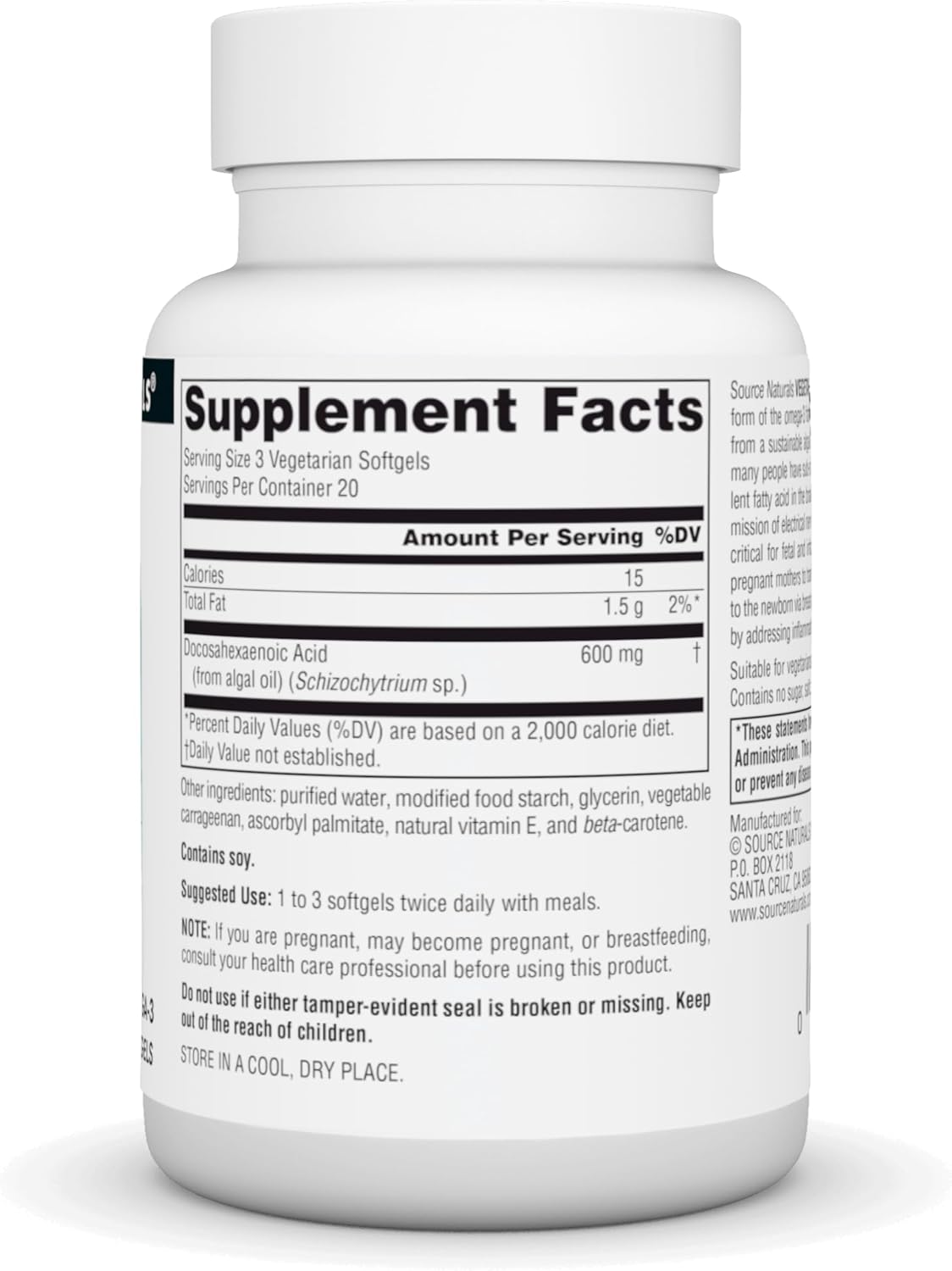 Plant-Based Omega-3 DHA Supplement - Source Naturals Neuromins - 60 Vegetarian Softgels