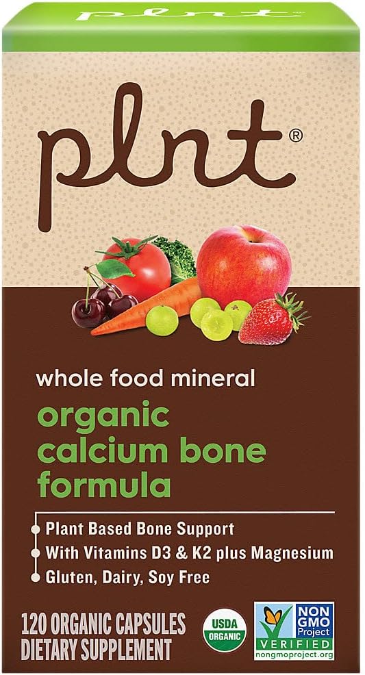Plant-Based Organic Calcium Bone Formula with Vitamins D3, K2, & Magnesium - 120 Capsules