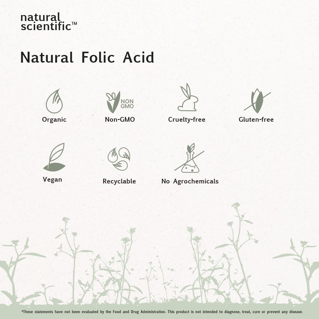 Plant-Based Organic Folic Acid Supplement 1000 mcg - Vitamin B9 from Lemon Peel - Gluten-Free, Vegan, Non-GMO - 60 Capsules - Premium Dietary Supplement - 60-Day Supply