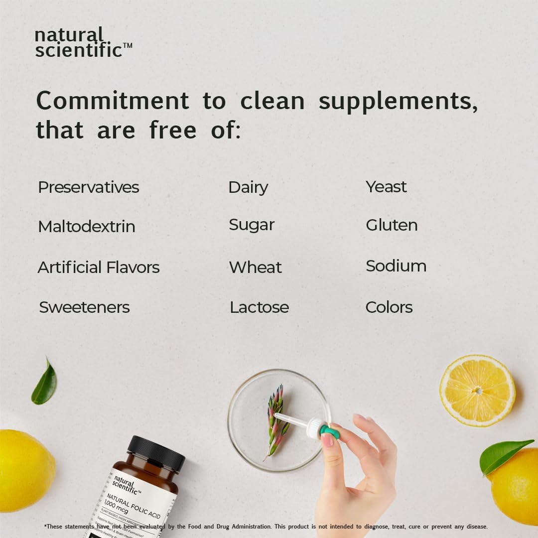 Plant-Based Organic Folic Acid Supplement 1000 mcg - Vitamin B9 from Lemon Peel - Gluten-Free, Vegan, Non-GMO - 60 Capsules - Premium Dietary Supplement - 60-Day Supply