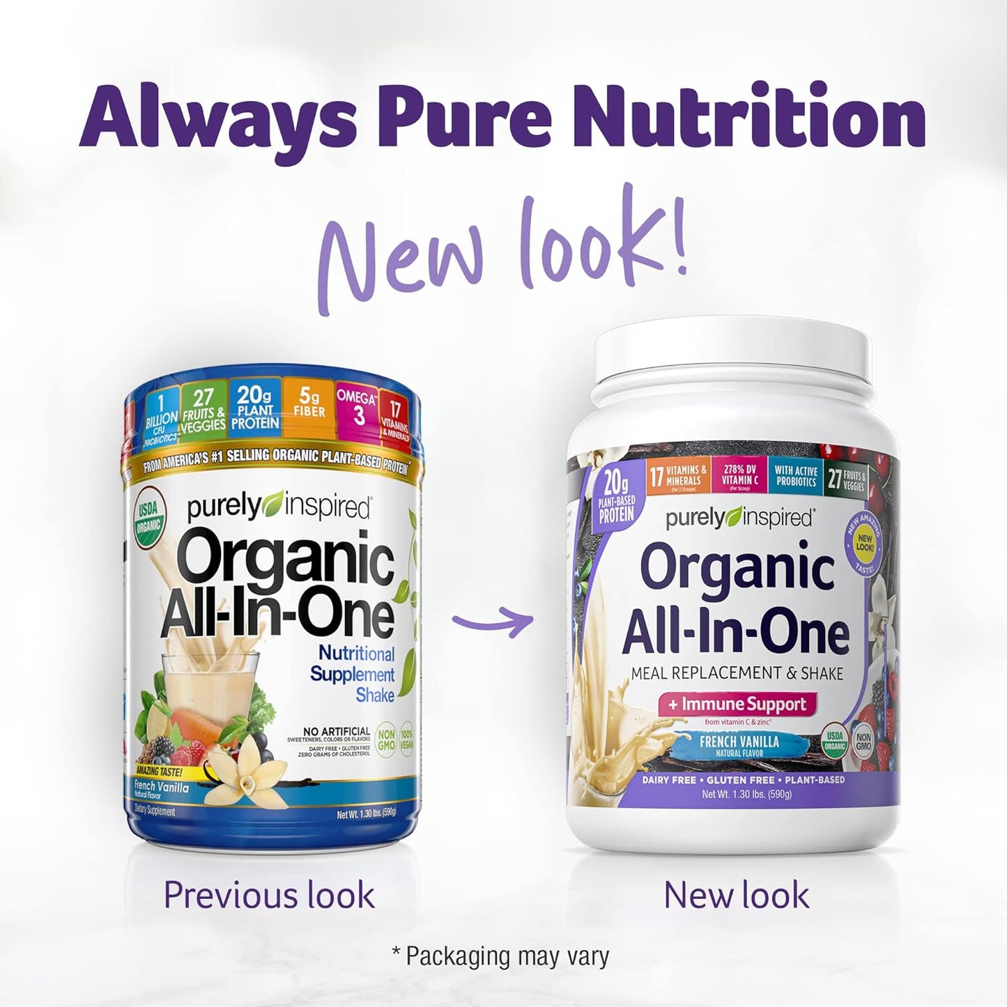 Plant-Based Organic Protein Powder for Men & Women - French Vanilla Flavor - Gluten-Free Meal Replacement - 16 Servings