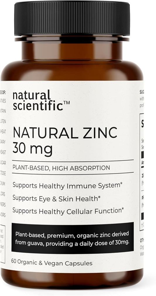 Plant-Based Organic Zinc Supplements 30mg for Men and Women - Non-GMO, Vegan, Gluten-Free - 60 Capsules - Premium Dietary Supplement
