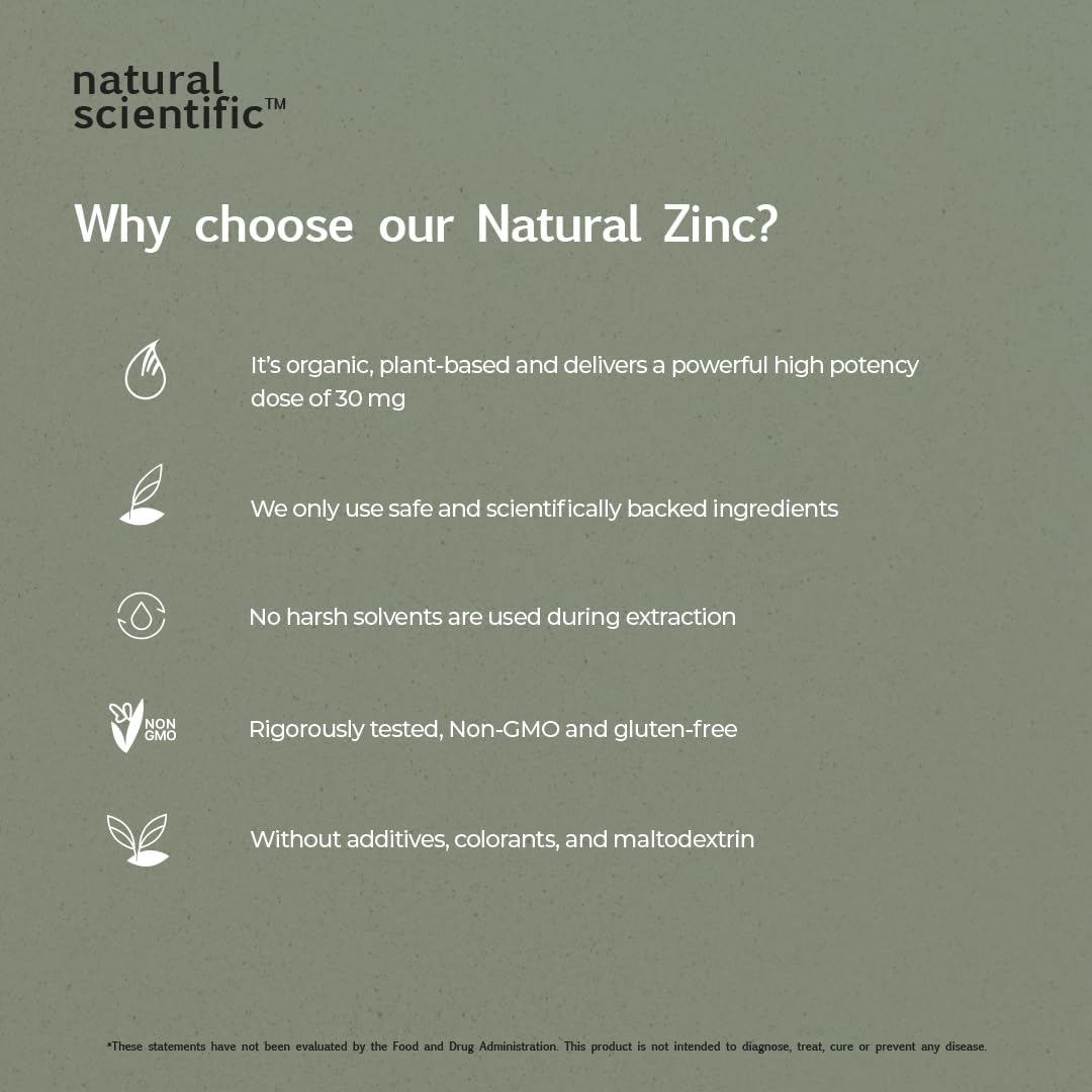 Plant-Based Organic Zinc Supplements 30mg for Men and Women - Non-GMO, Vegan, Gluten-Free - 60 Capsules - Premium Dietary Supplement