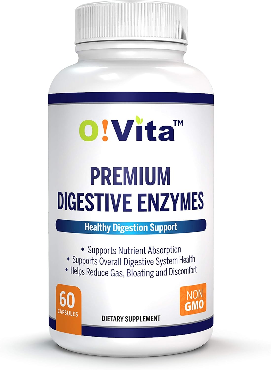 Plant-Based O!VITA Premium Digestive Enzymes for Improved Digestion and Nutrient Absorption - 60 Non-GMO Capsules